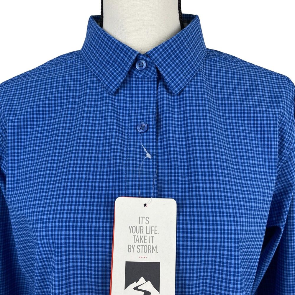 Storm Creek Women's Shirt Large Blue Check 4-Way Stretch Button Down Long Sleeve - Picture 2 of 12